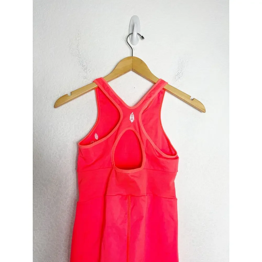 Free People FP Movement Every Single Time Runsie Size M/L Neon Coral Romper